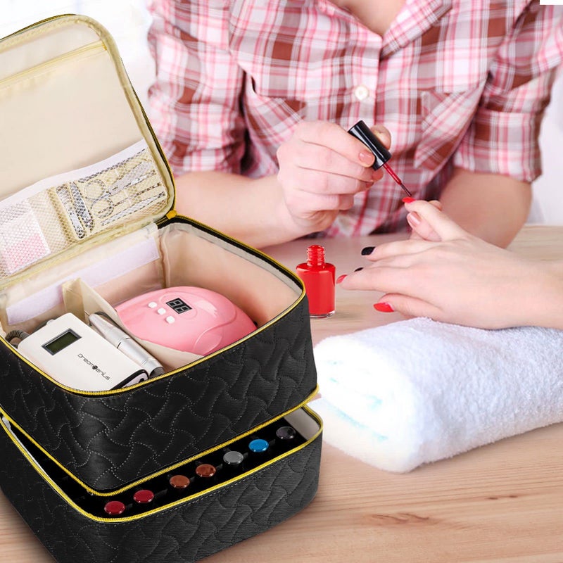 DreamGenius Nail Polish Organizer Case Holds 42 Bottles (15ml/0.5 fl.oz)  Double-Layer Nail Polish Storage with Adjustable Dividers  Portable Nail Polish Bag for Nail Gel Nail Lamp and Manicure Tools  Black - Image 5